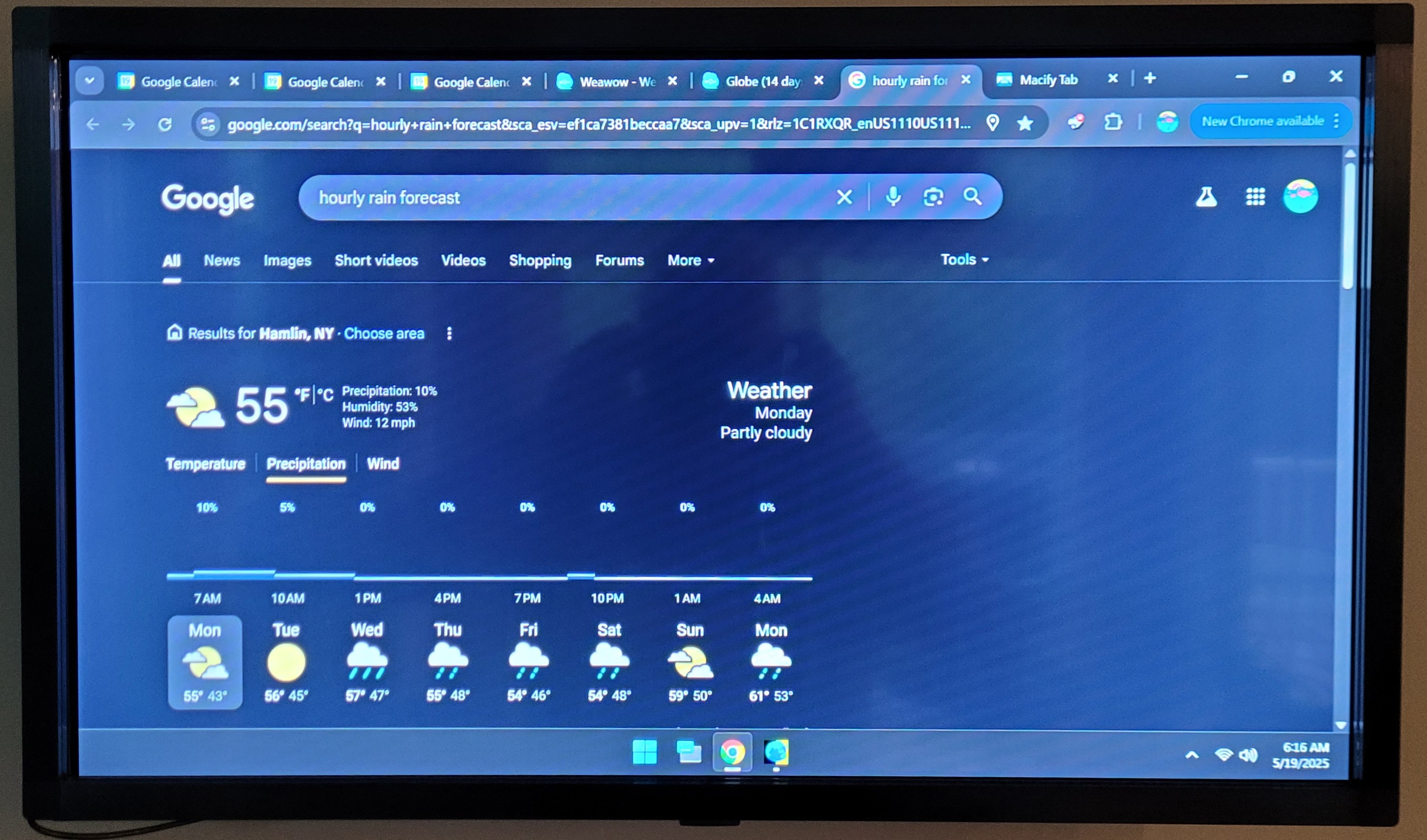 Hourly rain forecast