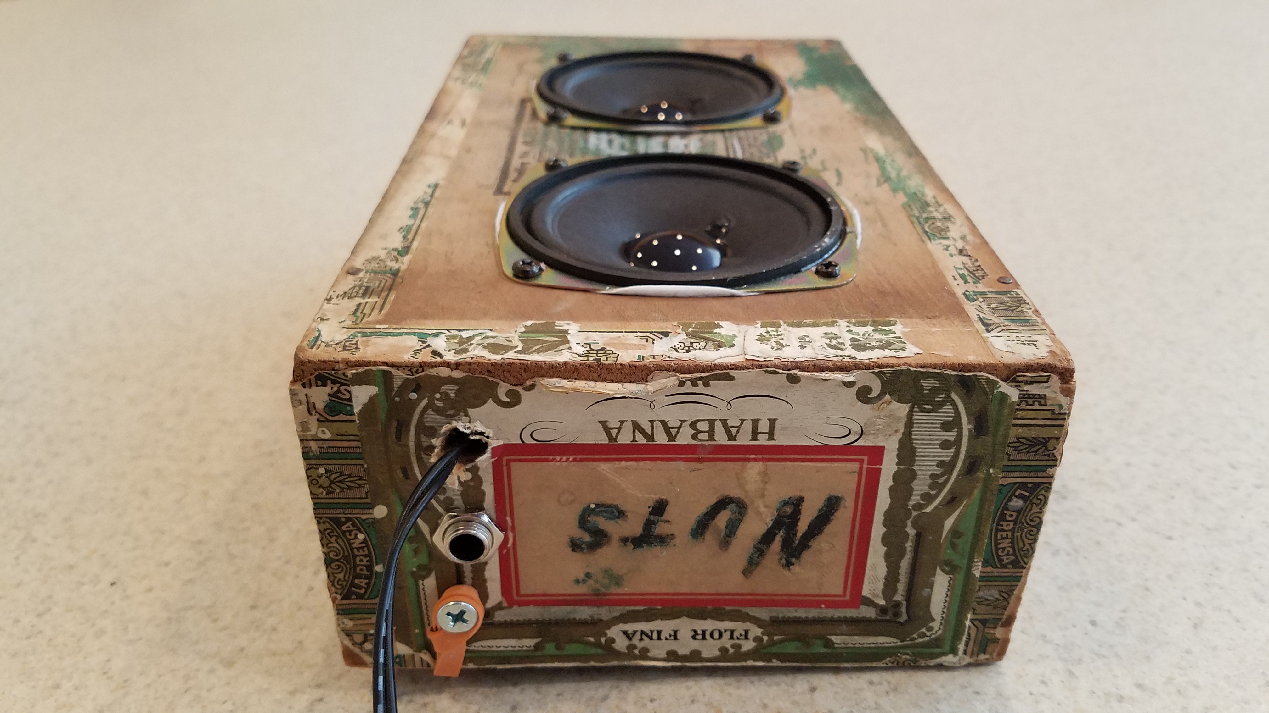 Someone stored nuts in this cigar box at some point, evidently