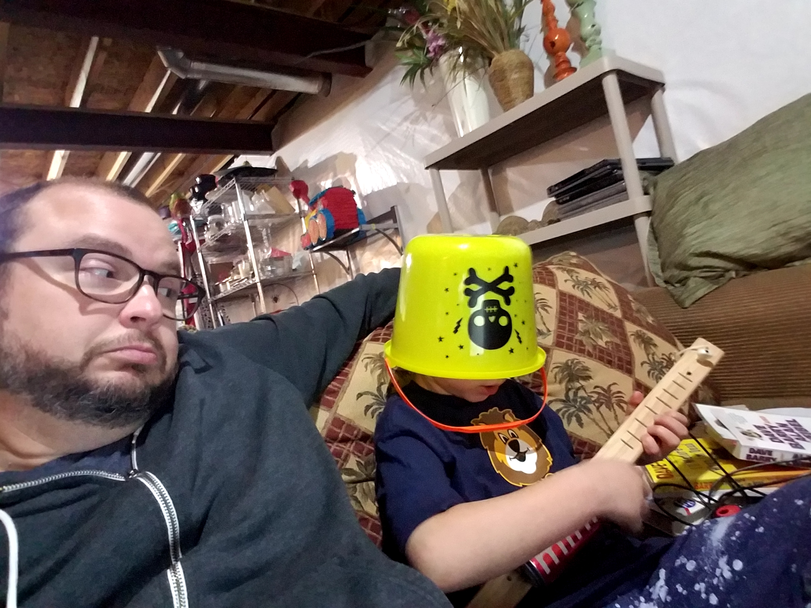 My son doing his Buckethead impression