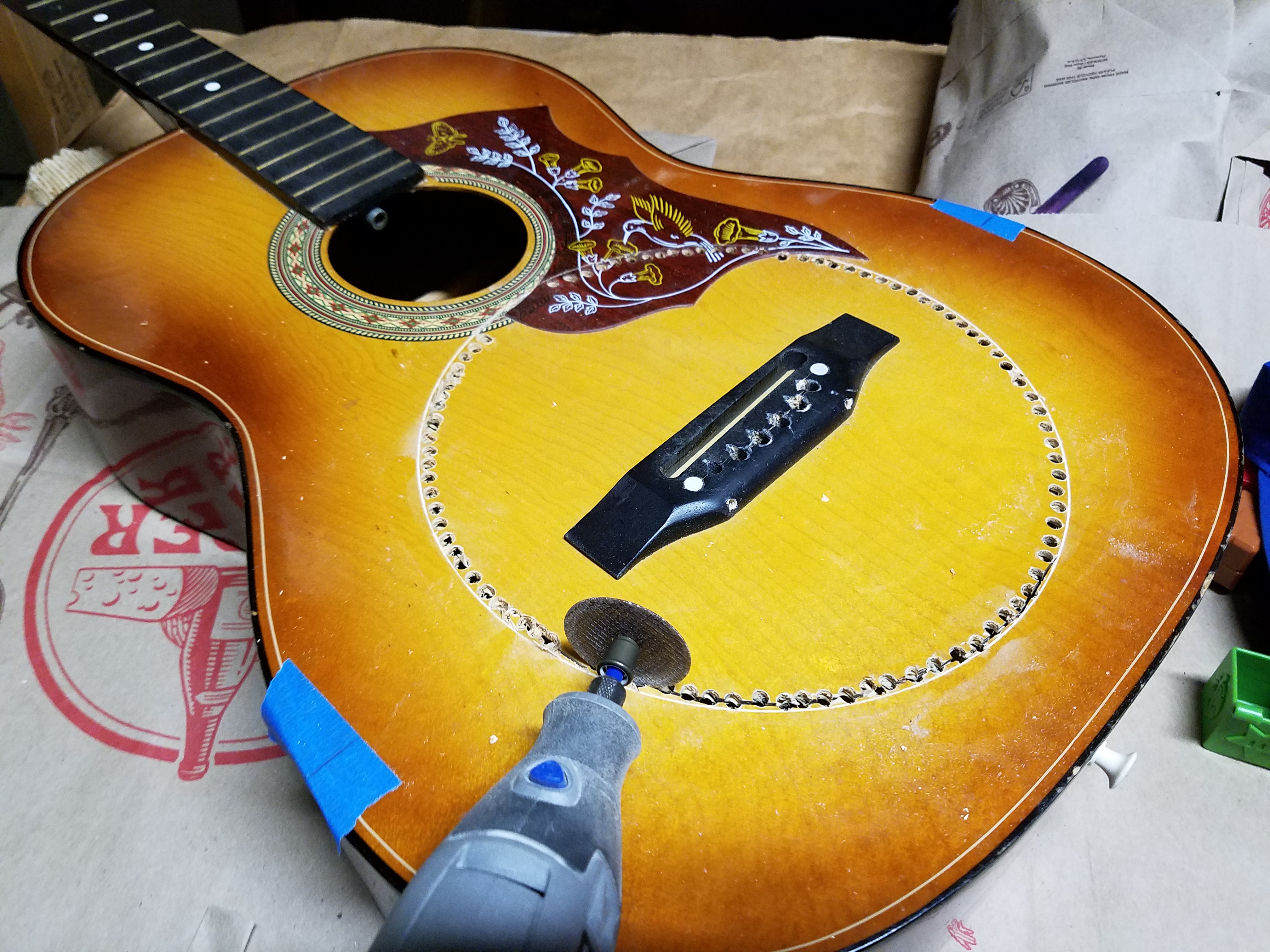 Didn&rsquo;t have a jigsaw at the time, so I drilled a ton of holes with a drill, then used a Dremel to cut out the center piece