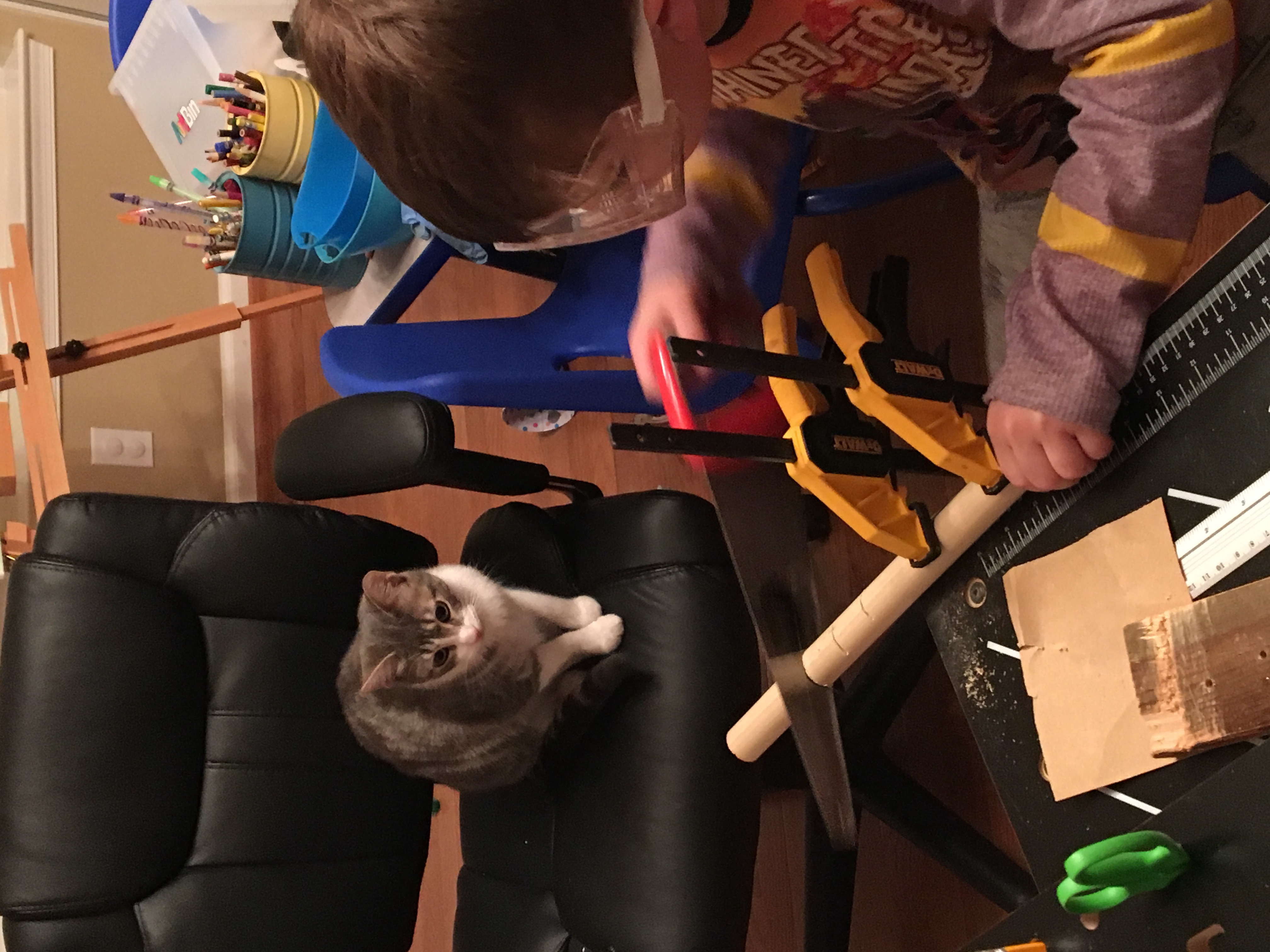 Practicing making cuts on a wooden dowel