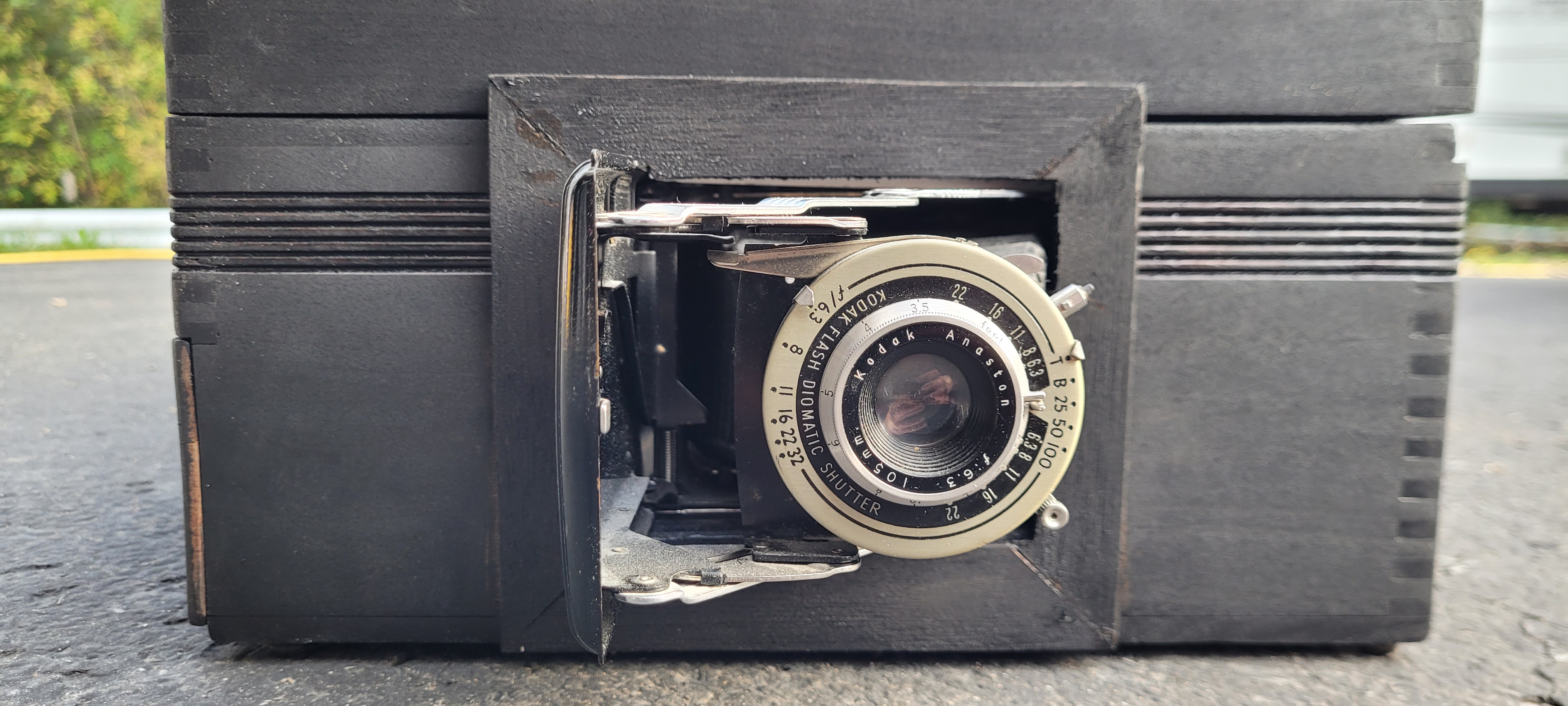 Camera poking out of the box