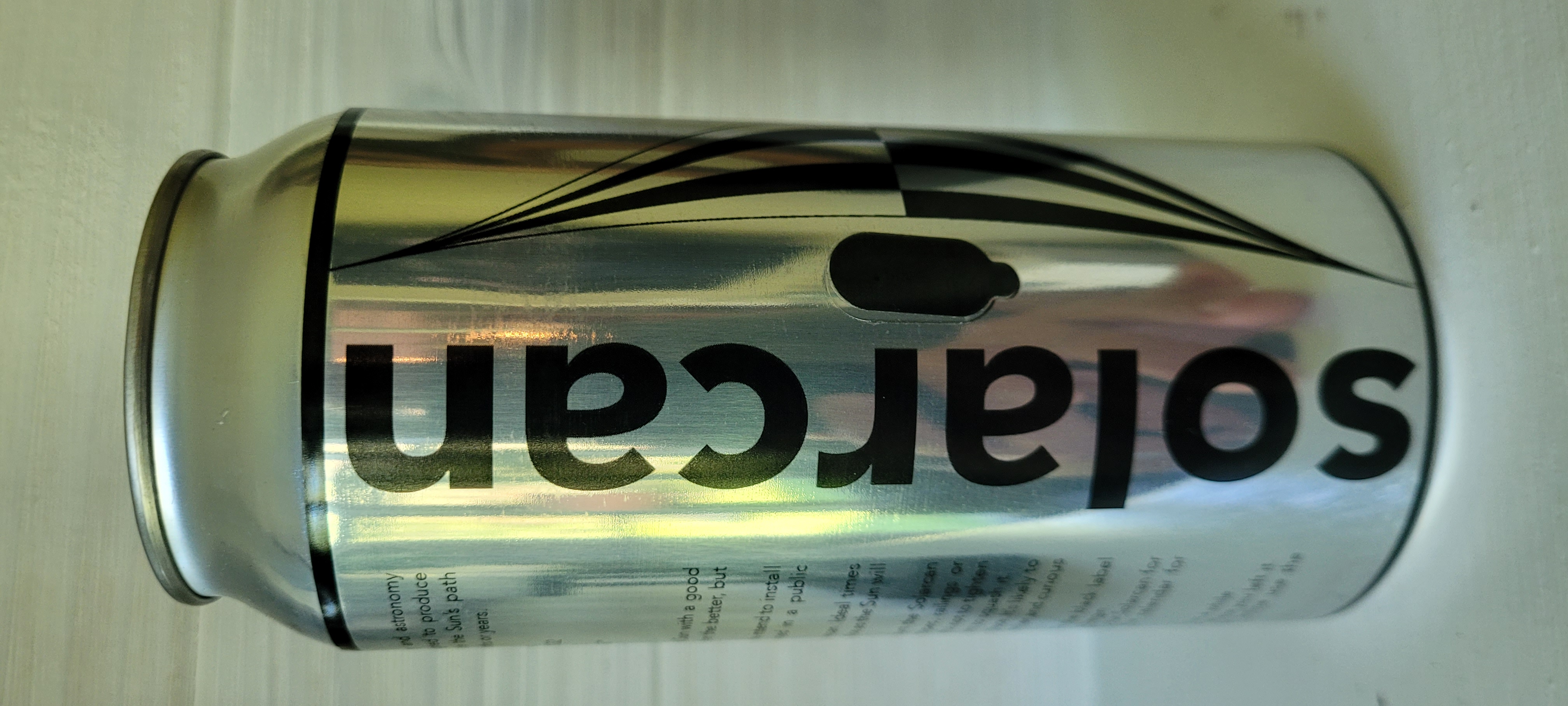 The Solarcan. The black oval shaped take covers the pinhole